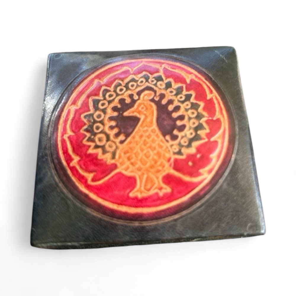 Vintage rare small coin pouch tooled leather rooster artsy western vibes